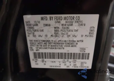 2011 Ford Escape Limited from USA, damaged, VIN 1FMCU9E70BKB15079